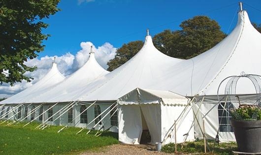 a row of portable restrooms placed outdoors for attendees of a event in Saratoga, CA